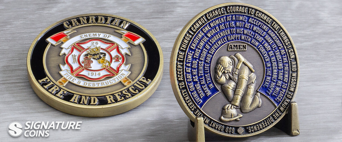 Firefighter with prayer challenge coin
