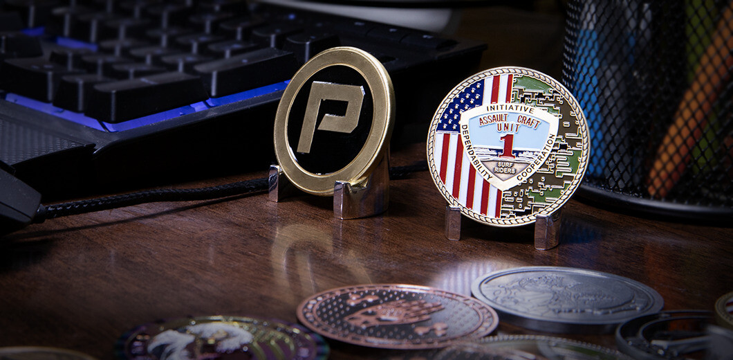 Brass display stand for challenge coin presentation