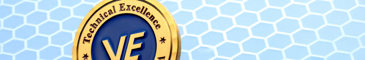 Gold and blue Technical Excellence employee recognition coin