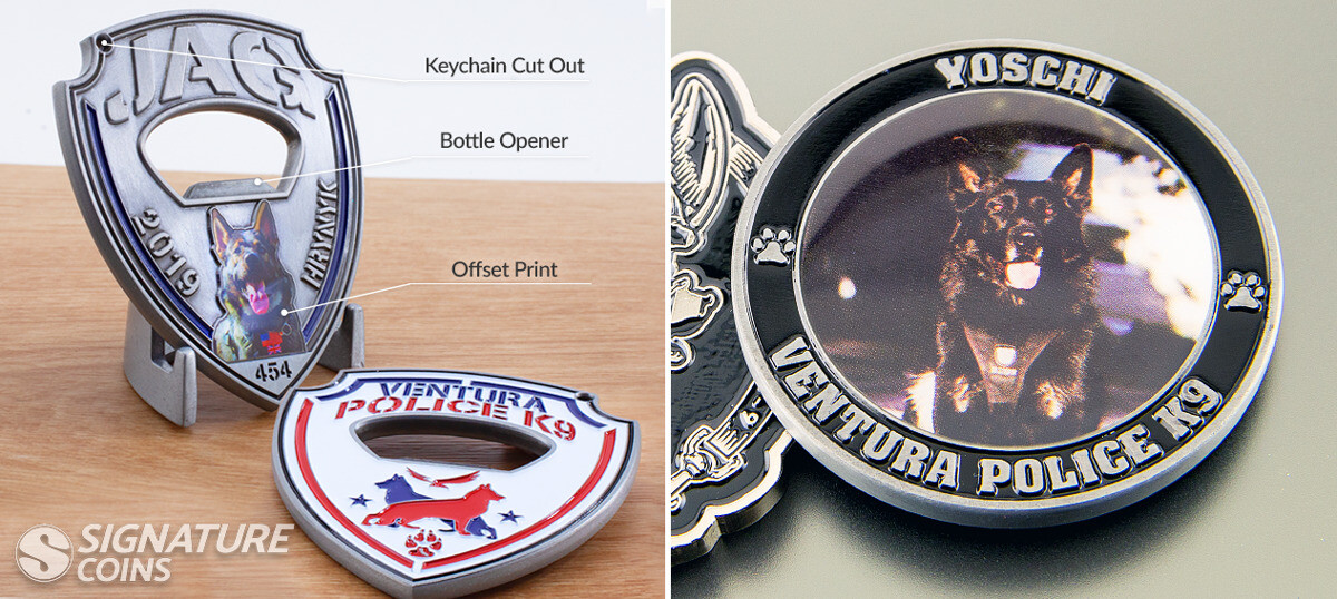 Ventura Police K9 challenge coin featuring a printed photo