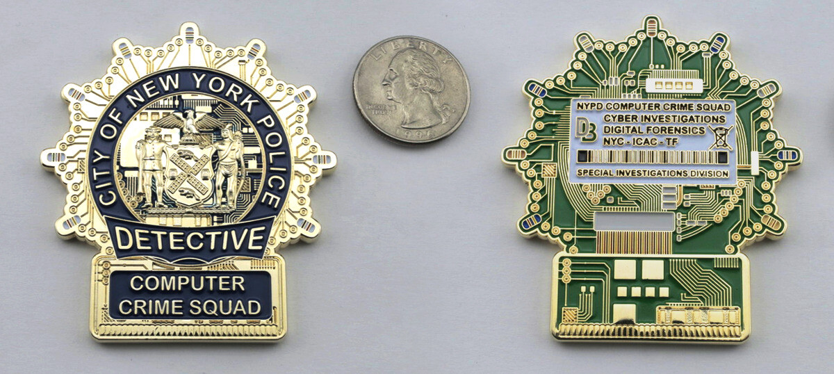 NYPD Computer Crime Squad challenge coin with circuit board artwork