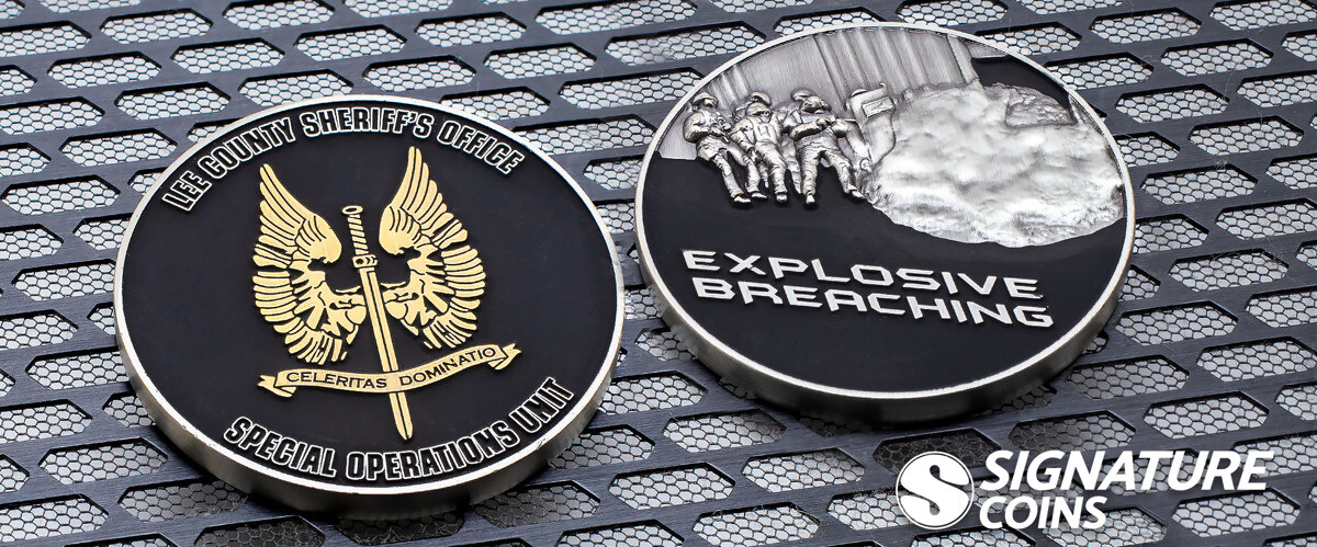 Black matte 3D SWAT challenge coin