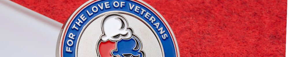 Red white and blue For The Love Of Veterans coin with an ice cream cone